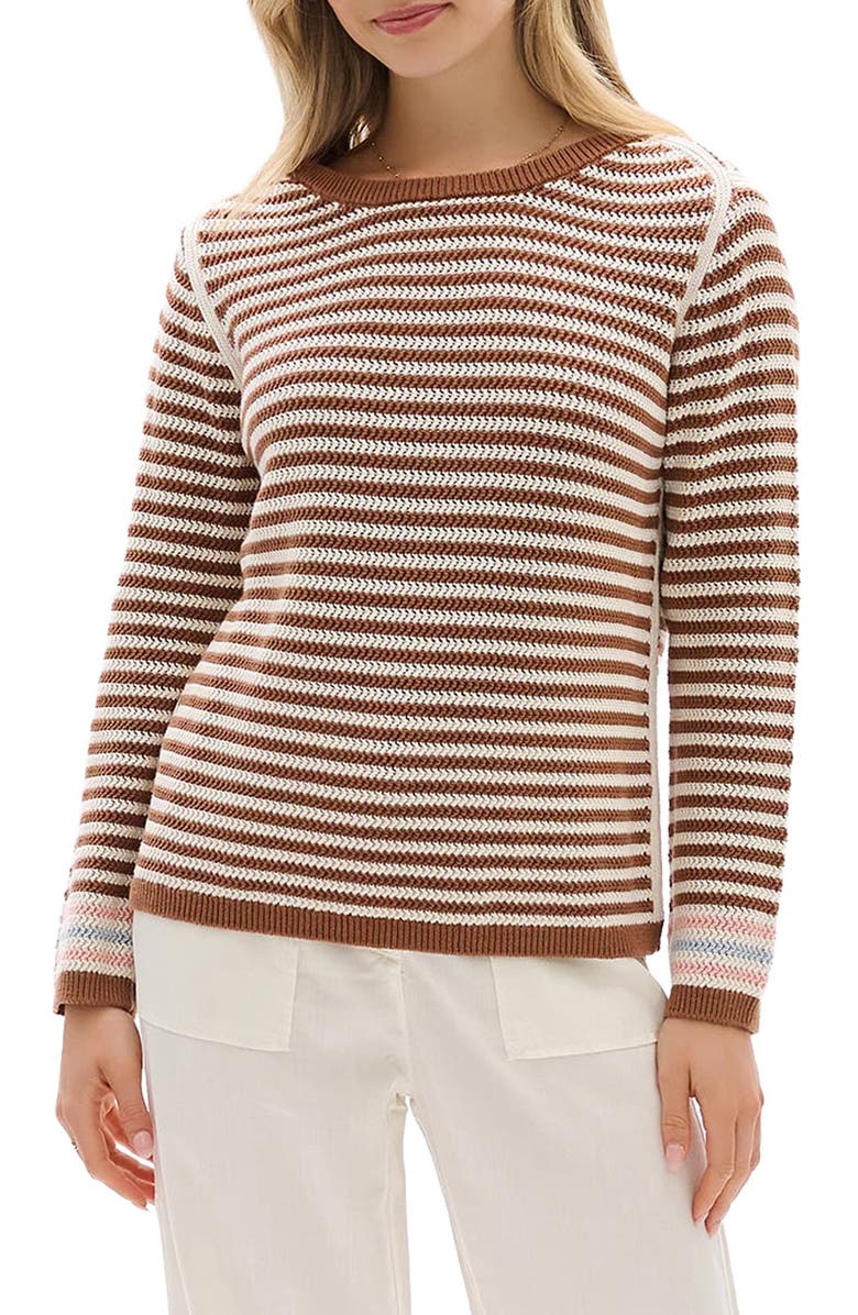 Hatley Stripe Pointelle Cotton Sweater, Main, color, Brown