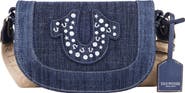 True Religion Studded Horseshoe Denim Flap Shoulder Bag