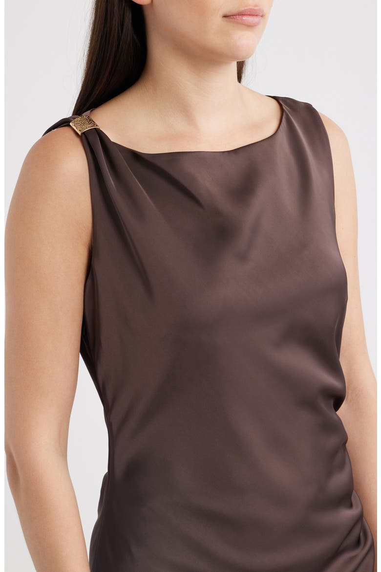 Ruched Satin Maxi Dress, Alternate, color, ESPRESSO