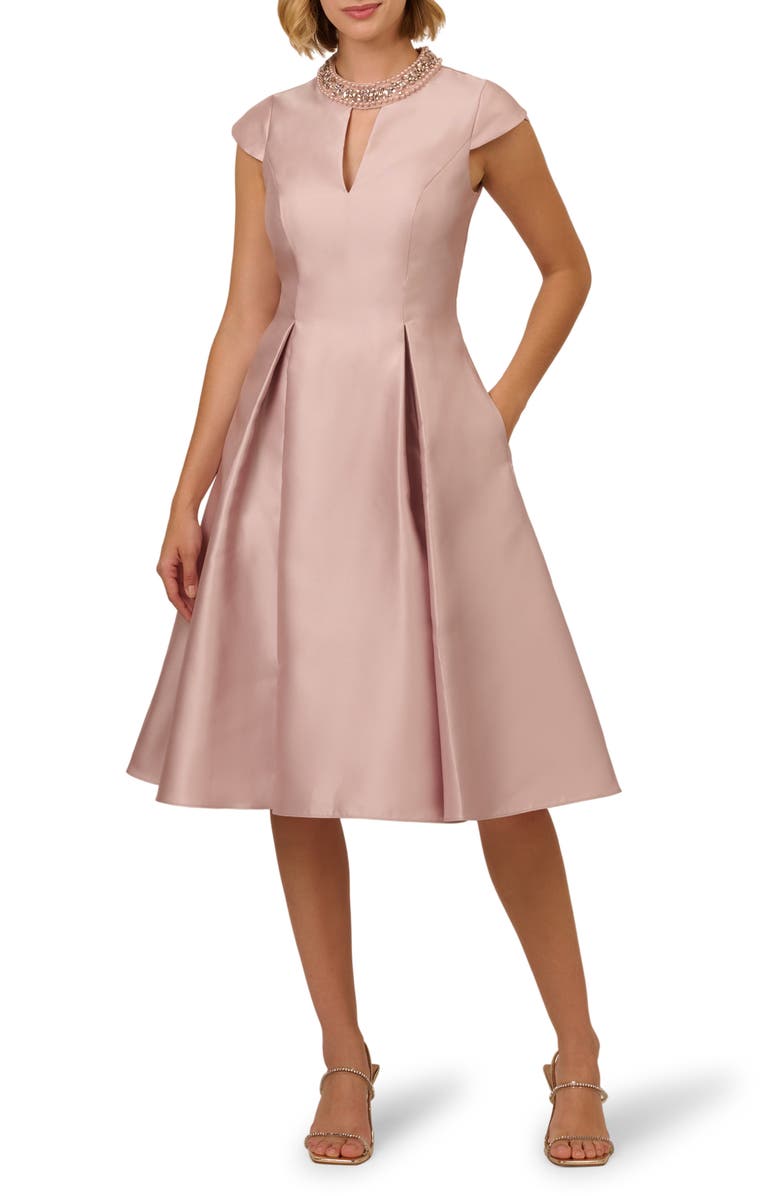 Adrianna Papell Embellished Keyhole Mikado Cocktail Dress, Main, color, Bellini