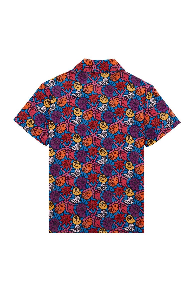 Kids' Sea Shells Cotton Bowling Shirt Noumea, Alternate, color, BLEU MARINE