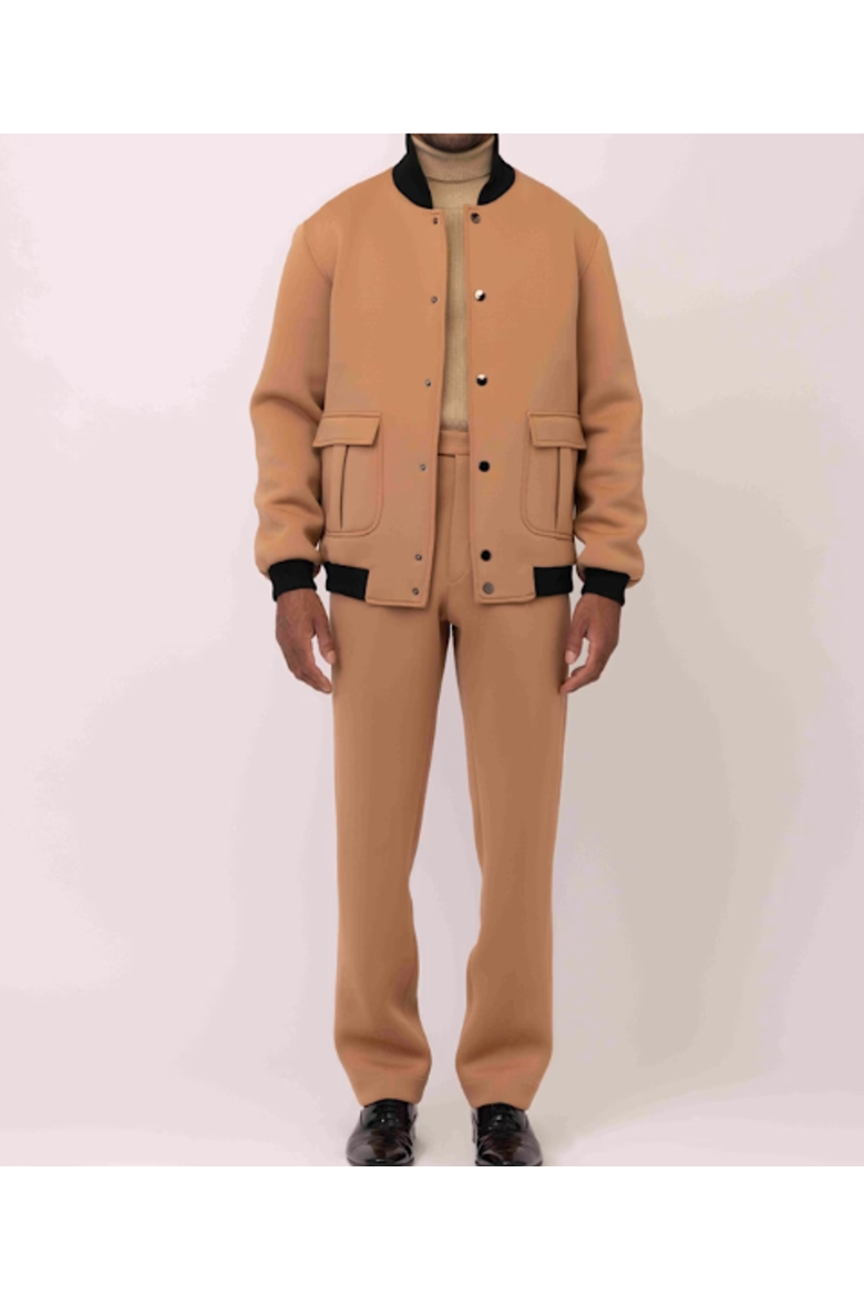 Lance Two-Piece Neoprene Jacket & Pant Set, Main, color, Brown