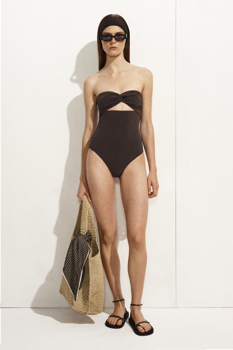 Twisted Textured Cutout Swimsuit, Alternate, color, BROWN