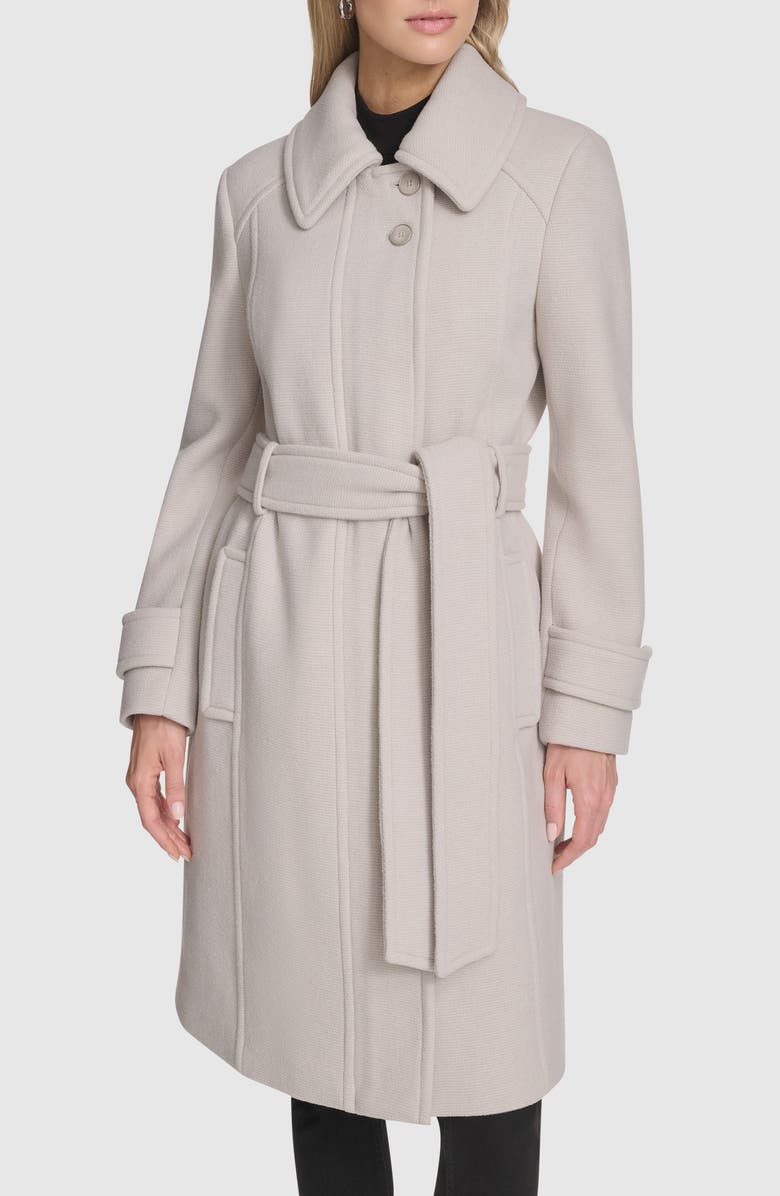 Andrew Marc Lawley Wool Blend Belted Trench Coat, Main, color, Pearl