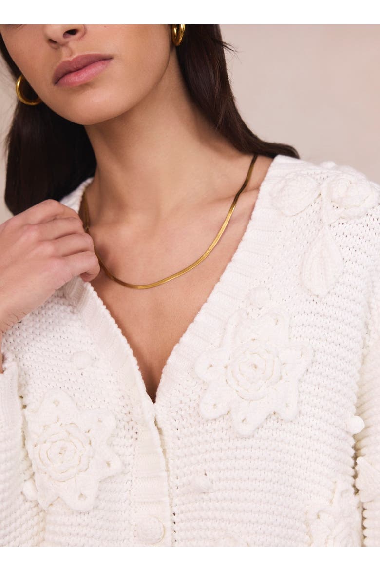 Applique Flower Cardigan, Alternate, color, Ivory