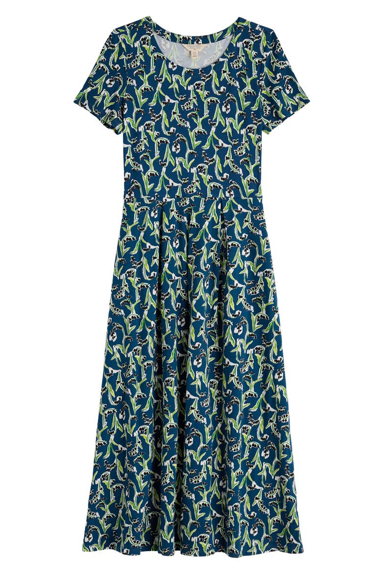 Veronica Print Stretch Organic Cotton Jersey Midi Dress, Alternate, color, PAINTY BLUEBELL DARK VOYAGE