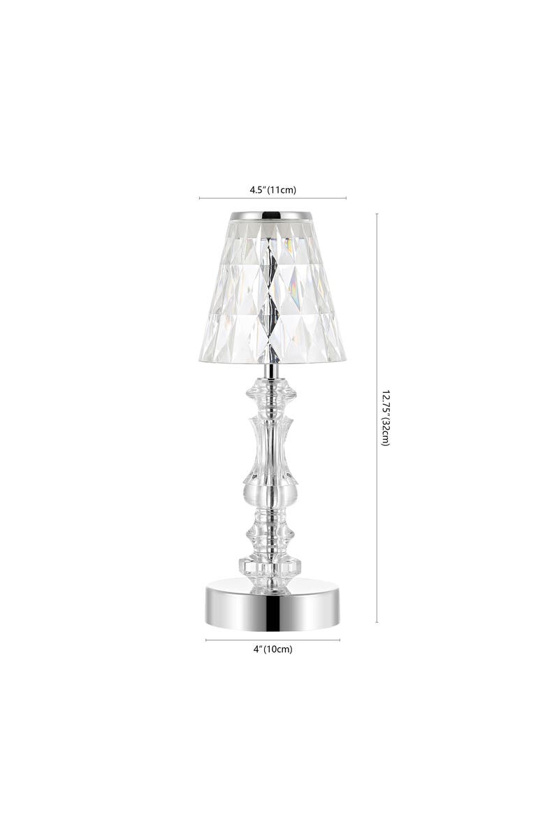 JONATHAN Y Lillian Bohemian Classic Acrylic Rechargeable Integrated Portable LED Table Lamp, Alternate, color, Clear/Chrome