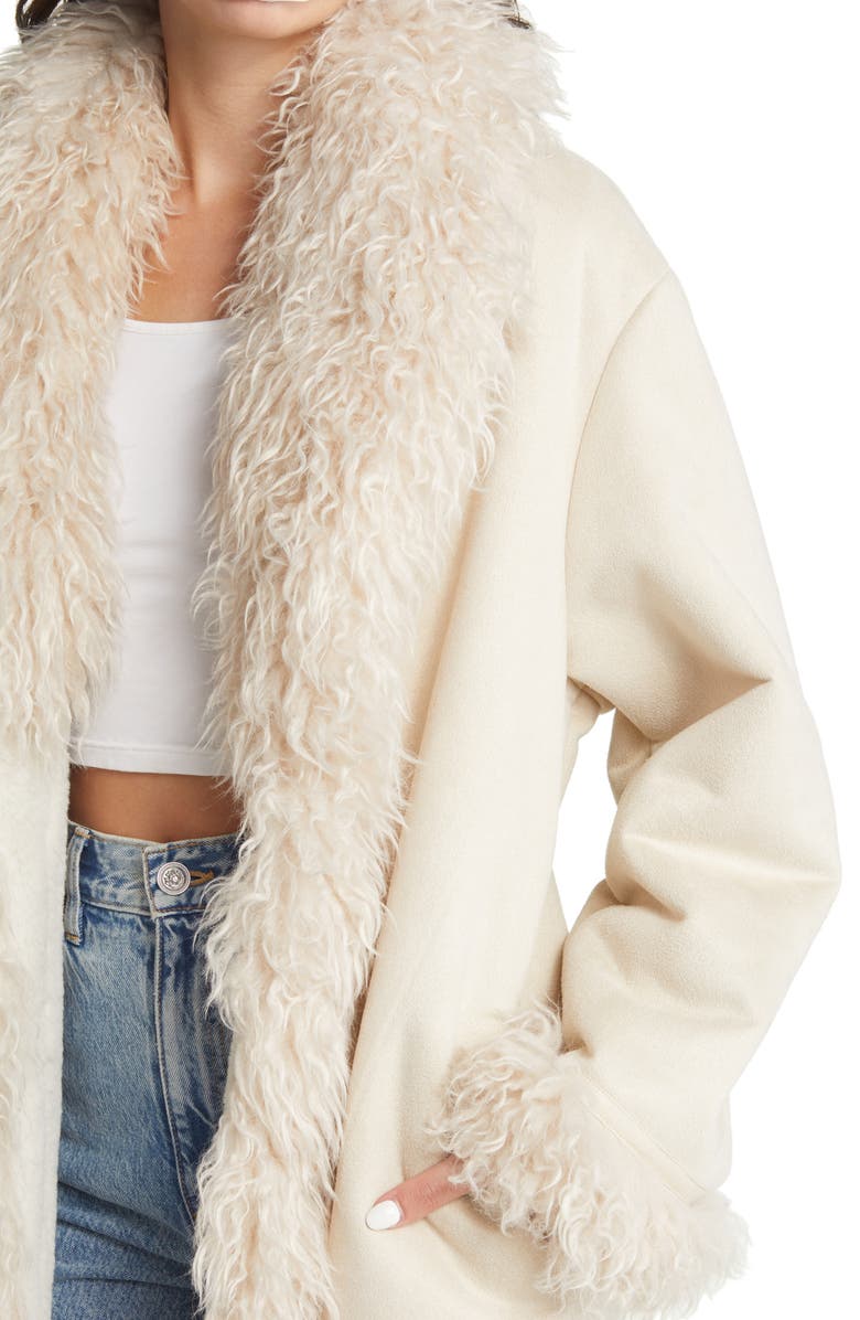 AZALEA WANG Longline Trench Coat with Faur Fur Trim, Alternate, color,