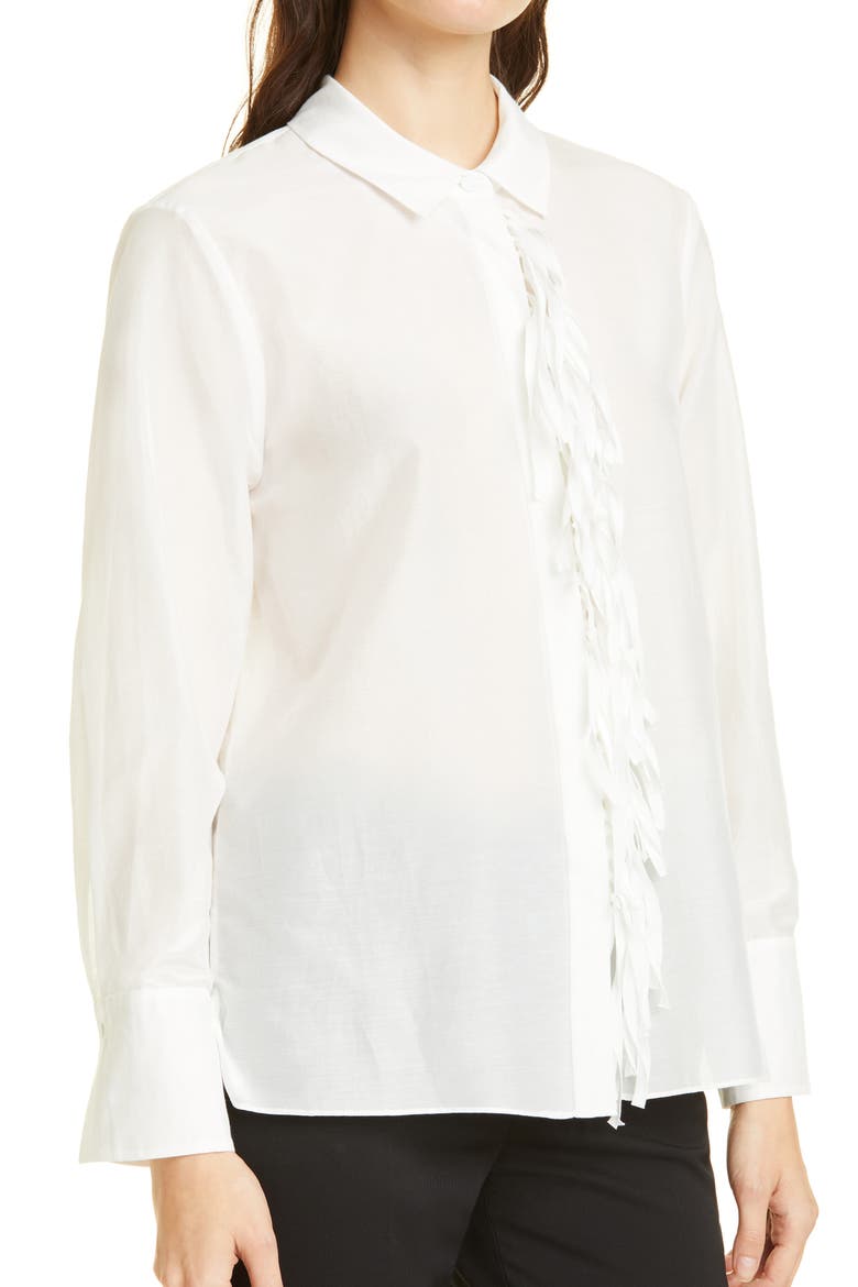 Paula Fringe Placket Cotton & Silk Blouse, Alternate, color, WHITE