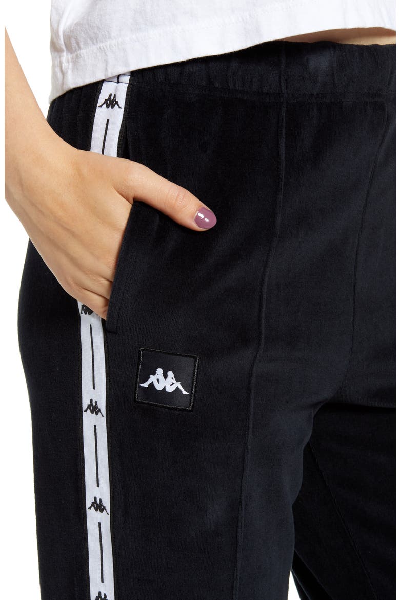 Kappa Barav Velour Track Pants, Alternate, color, BLACK/ WHITE