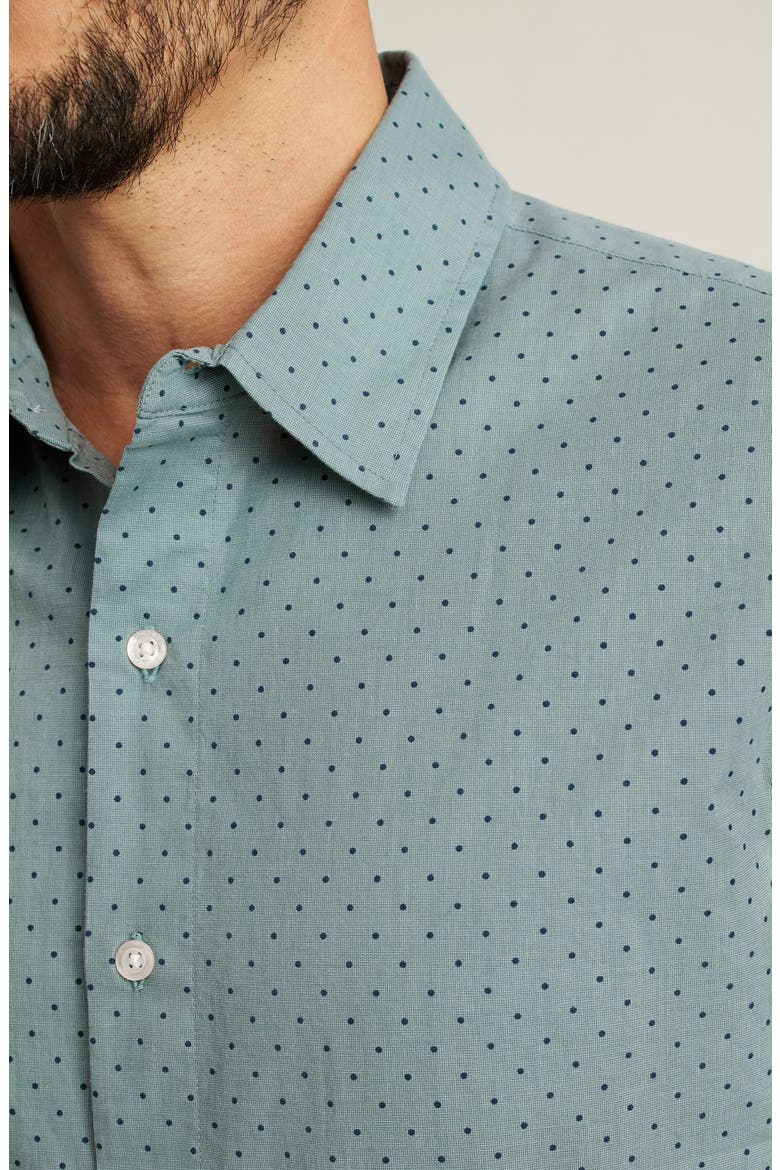 Riviera Slim Fit Dot Stretch Short Sleeve Button-Up Shirt, Alternate, color, SALT-POND DOT