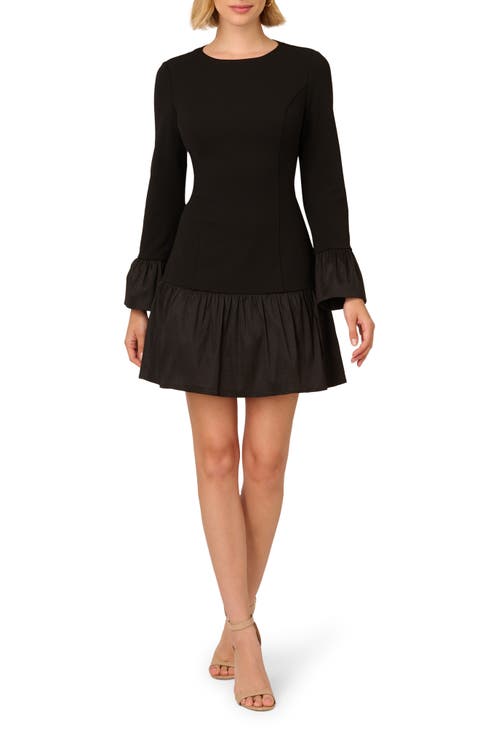 Long Sleeve Crepe & Taffeta Minidress