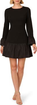 Adrianna Papell Long Sleeve Crepe & Taffeta Minidress