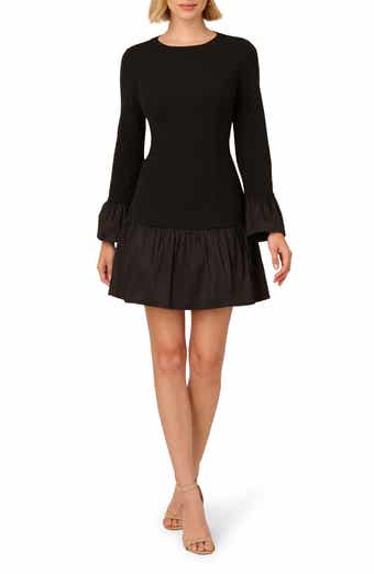 Adrianna Papell Long Sleeve Crepe & Taffeta Minidress