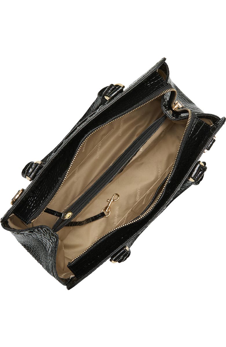 Brahmin Small Finley Croc Embossed Leather Satchel, Alternate, color, Black