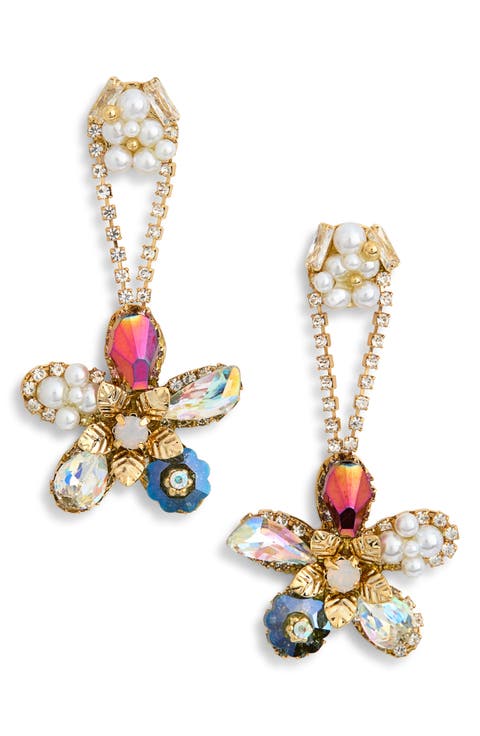 Justine Cubic Zirconia & Faux Pearl Flower Drop Earrings