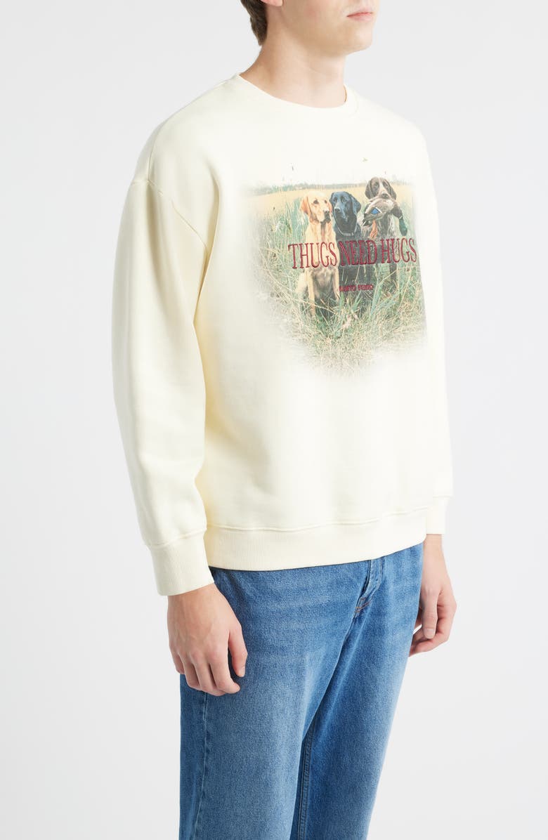 SANTO STUDIO Embroidered Thugs Need Hugs Fleece Graphic Sweatshirt, Alternate, color, Cream