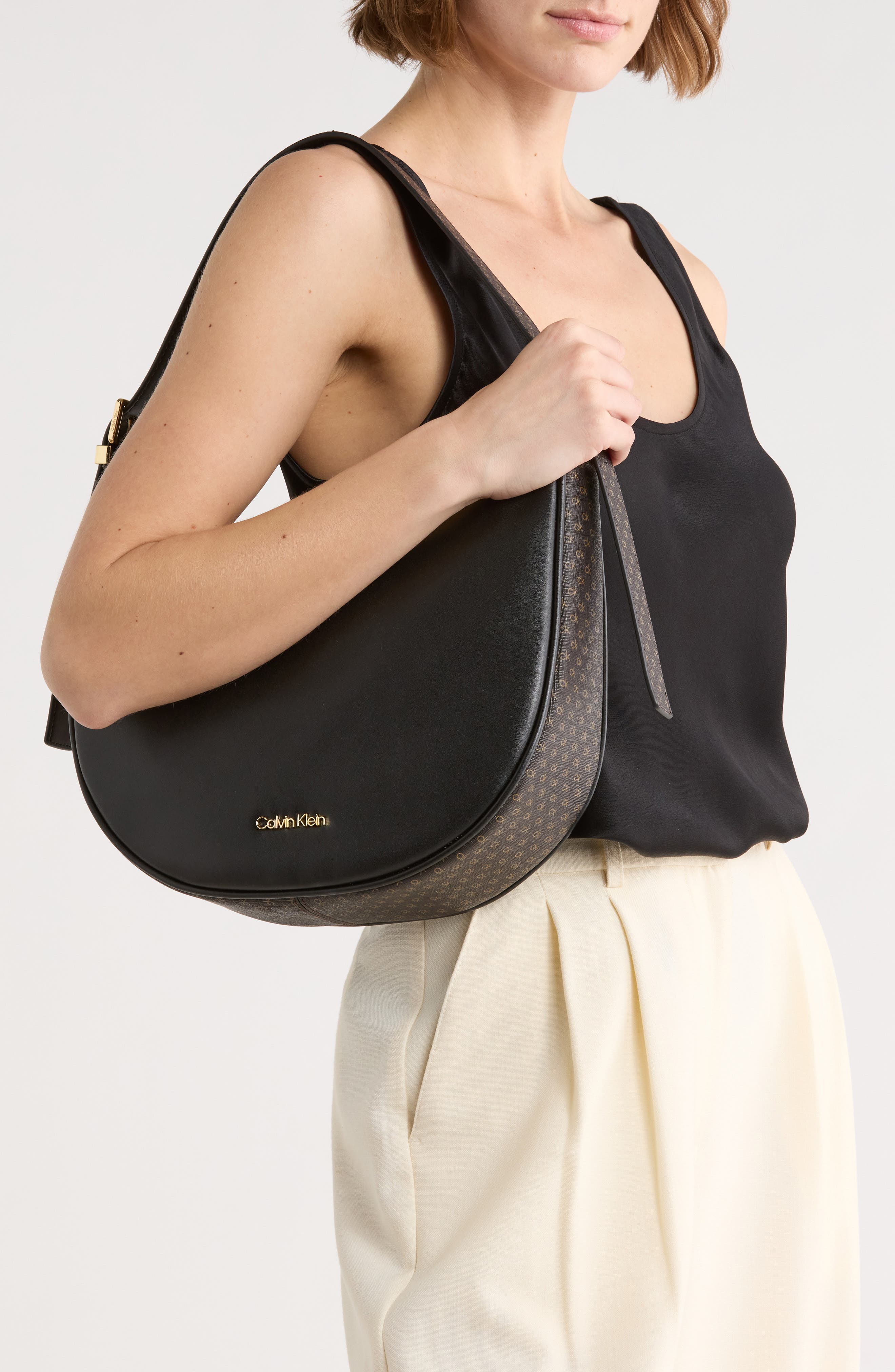 Calvin Klein Liliana Faux Leather Hobo Bag, Alternate, color, Brown/ Khaki/ Black