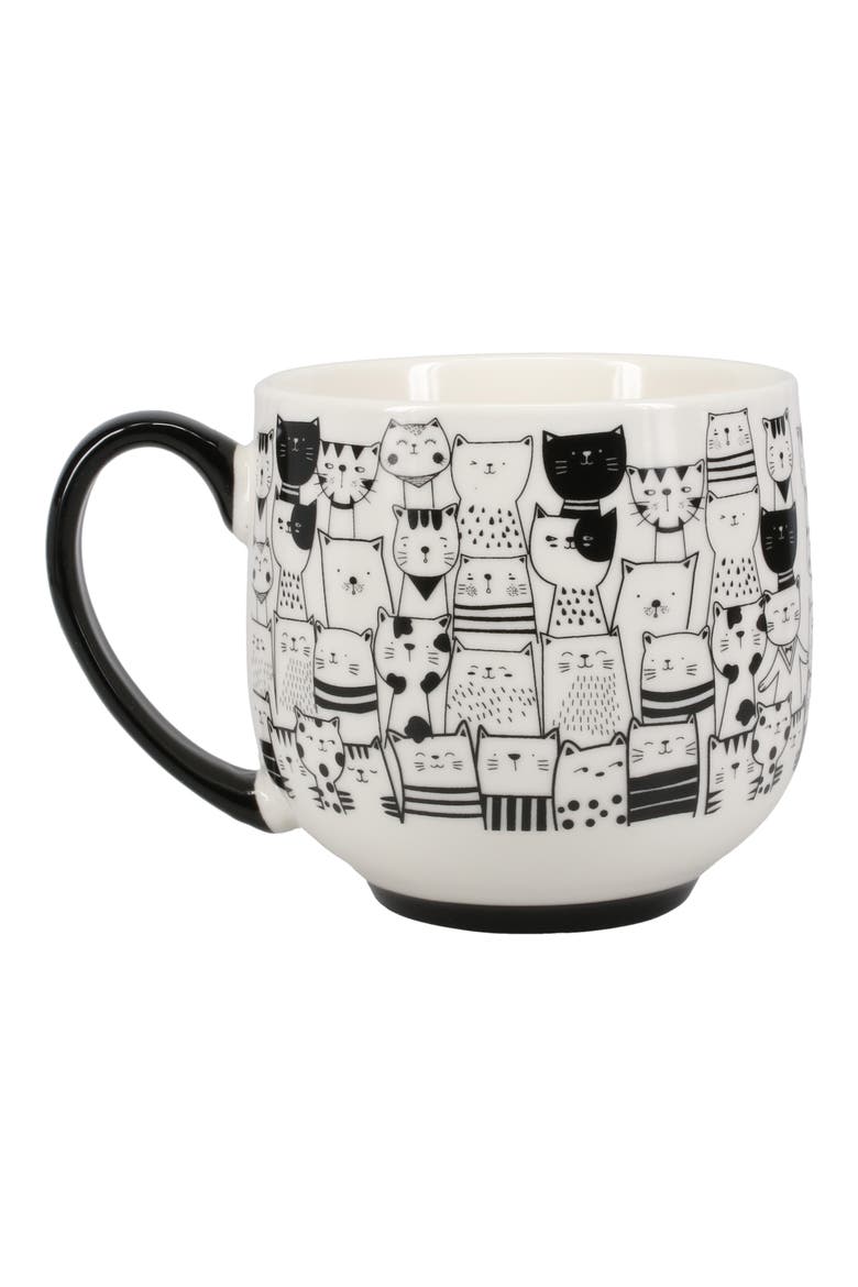 Cat Café Set of 4 Porcelain Mugs, Alternate, color, BLACK/ WHITE
