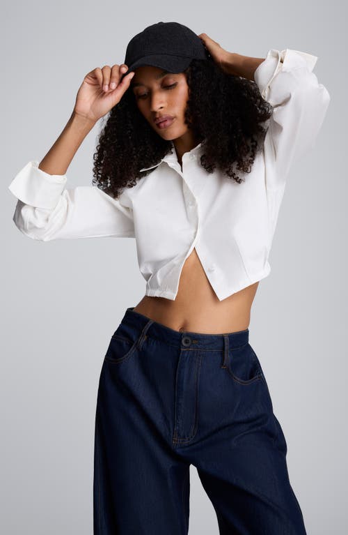 Kenneth Cole Strong Shoulder Cropped Poplin Button Front Shirt In White
