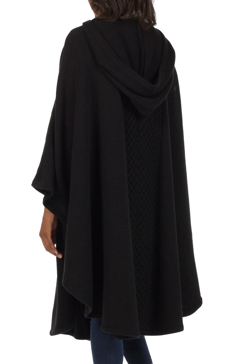 Patricia Nash Cable Knit Hooded Cape, Alternate, color, Black