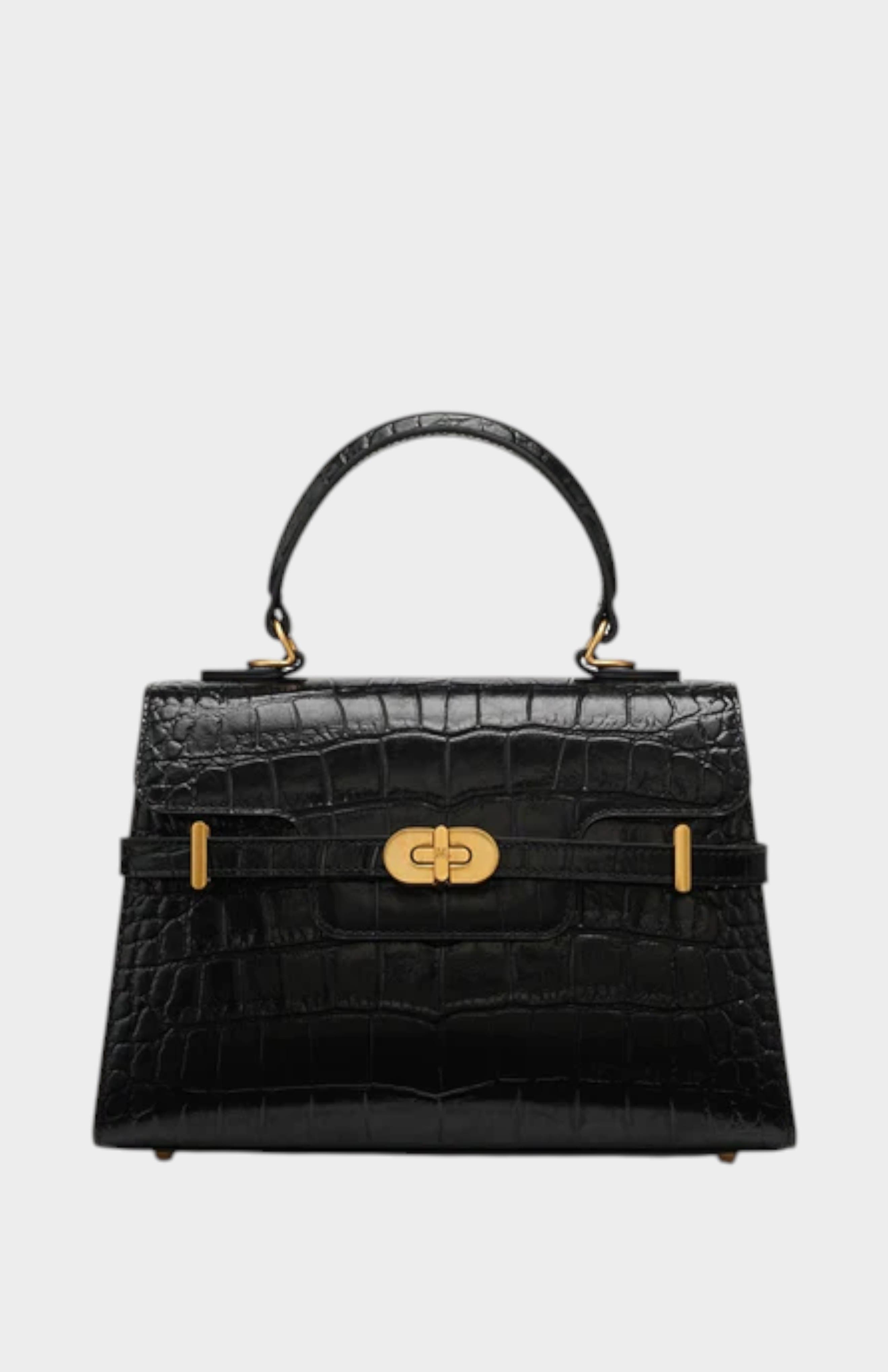 Kensington Croc Embossed Leather Top Handle Bag, Main, color, Black