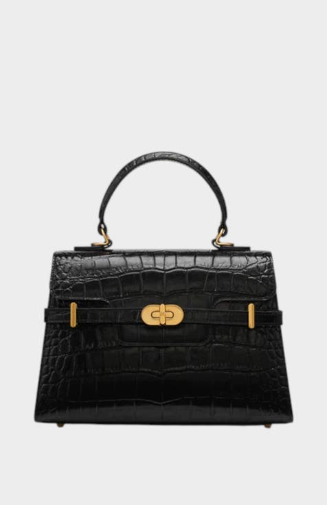 Kensington Croc Embossed Leather Top Handle Bag