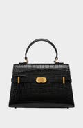 Mi Bolsa London Kensington Croc Embossed Leather Top Handle Bag