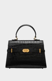 Mi Bolsa London Kensington Croc Embossed Leather Top Handle Bag