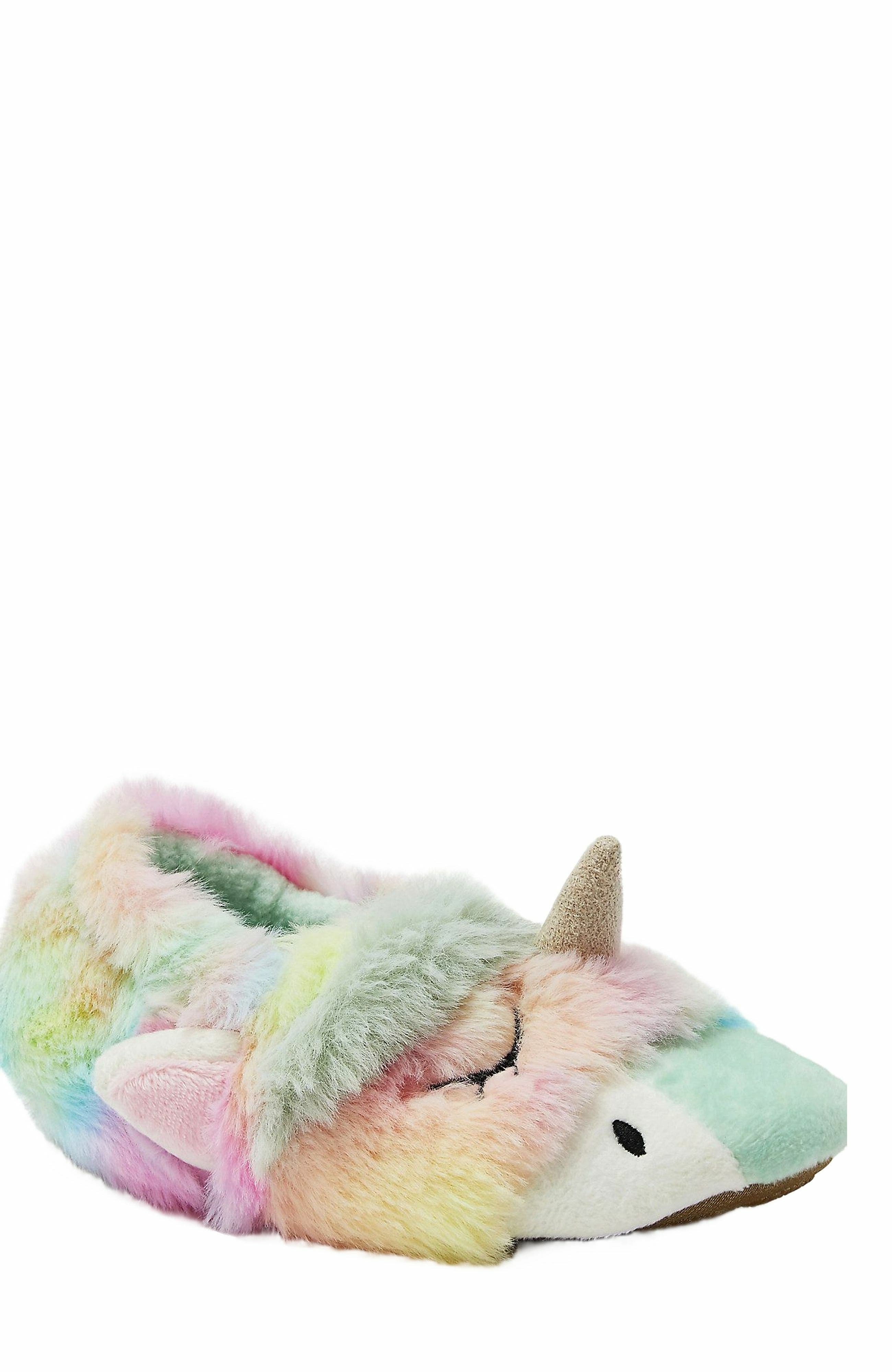 Lands' End Kids Cute Furry Animal Slippers, Main, color, Tie Dye Unicorn