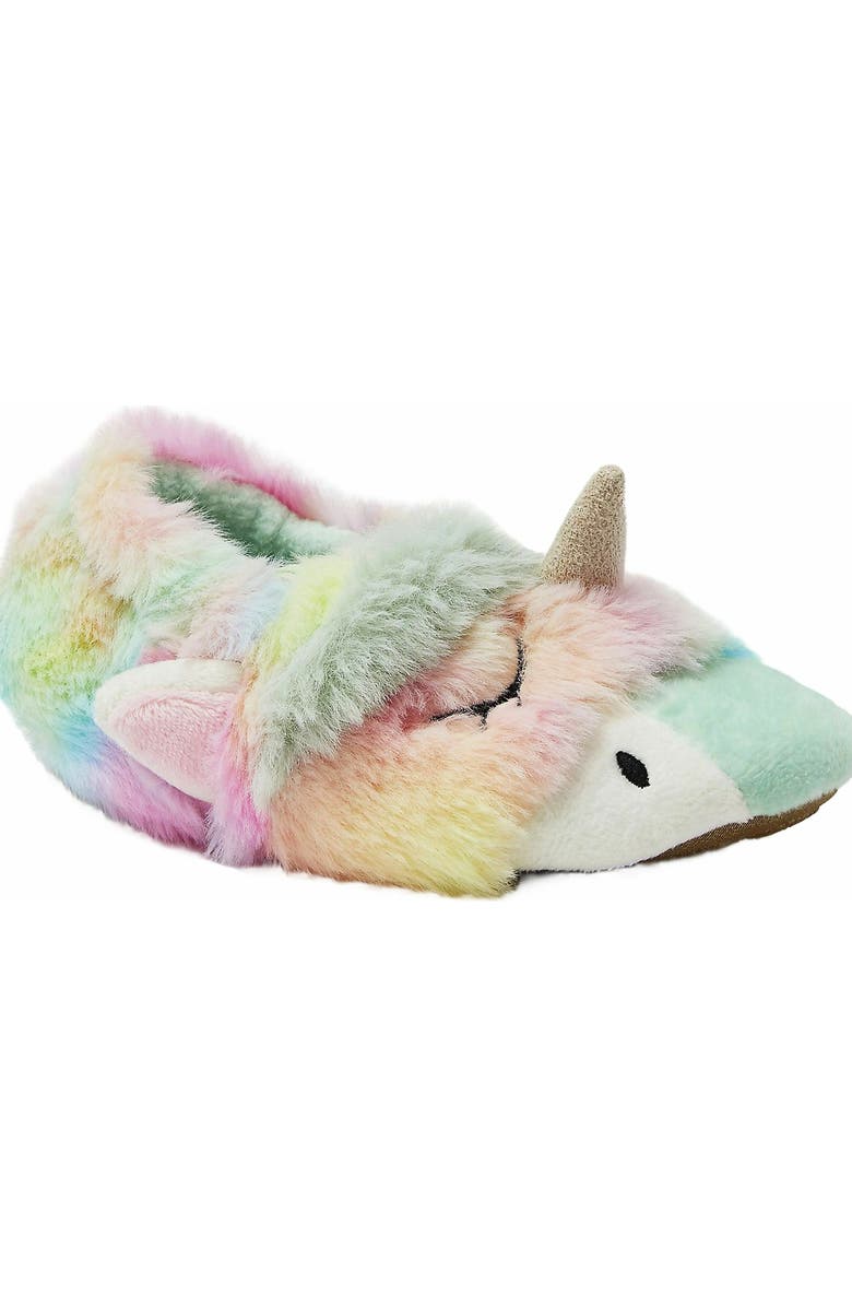 Lands' End Kids Cute Furry Animal Slippers, Main, color, Tie Dye Unicorn