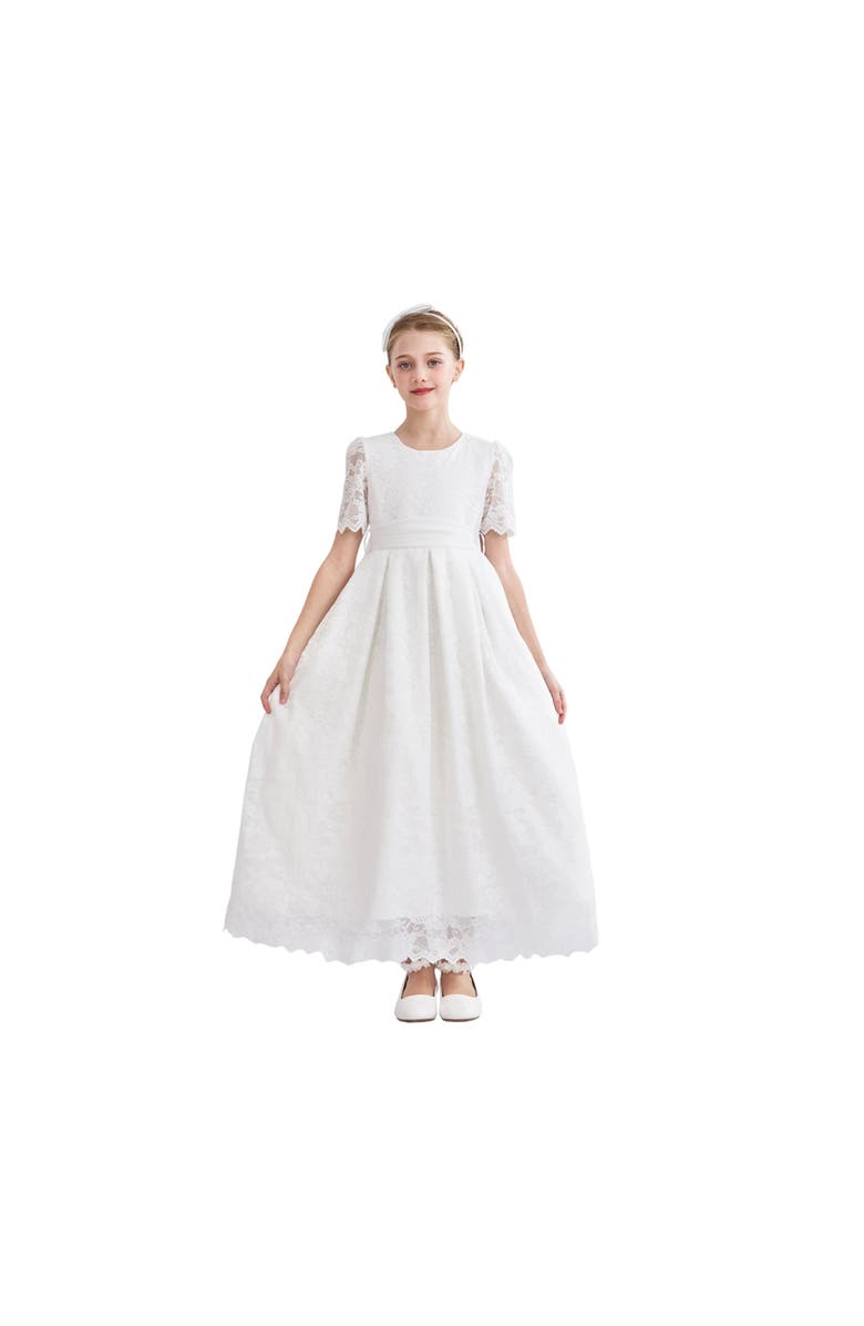 Tulleen Belciana Short Sleeve Lace Dress, Main, color, White