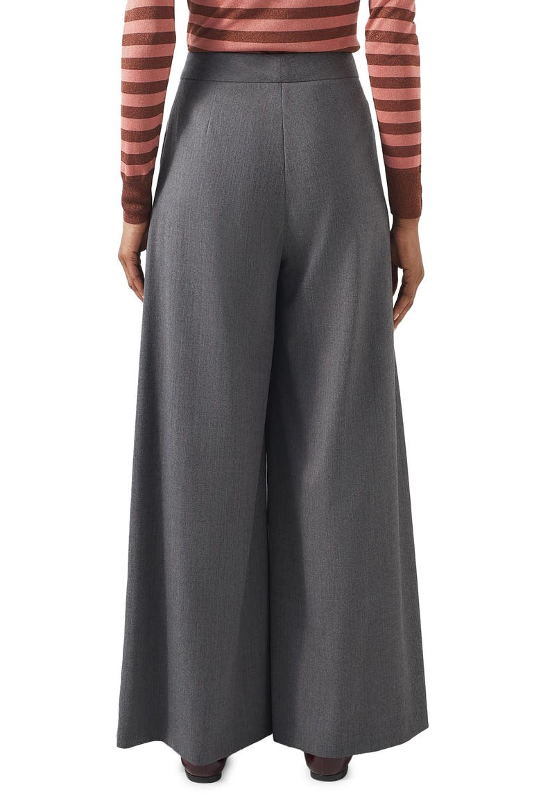 Hally Pinstripe High Waist Wide Leg Stretch Wool Pants, Alternate, color, GREY