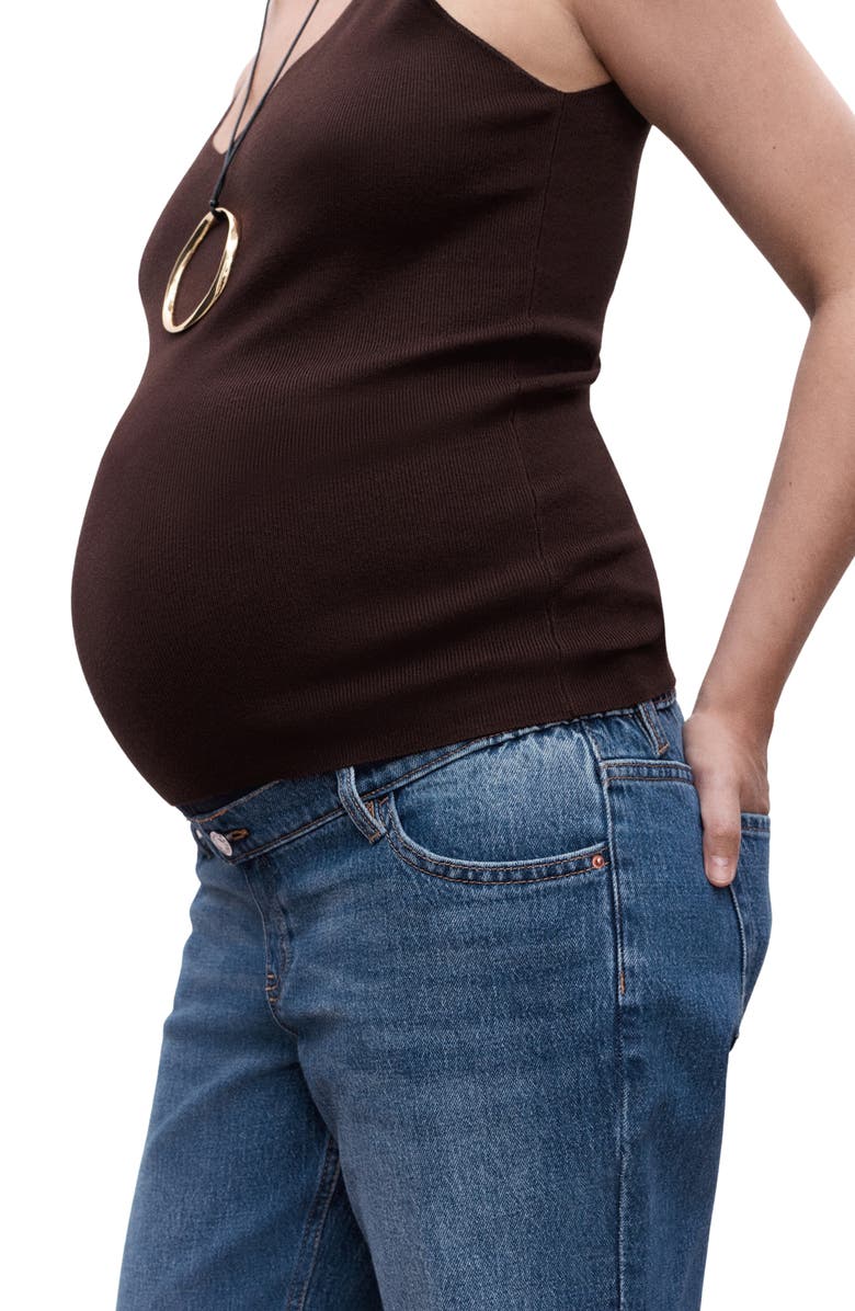 MANGO Over the Bump Ankle Straight Leg Maternity Jeans, Alternate, color, Dark Blue