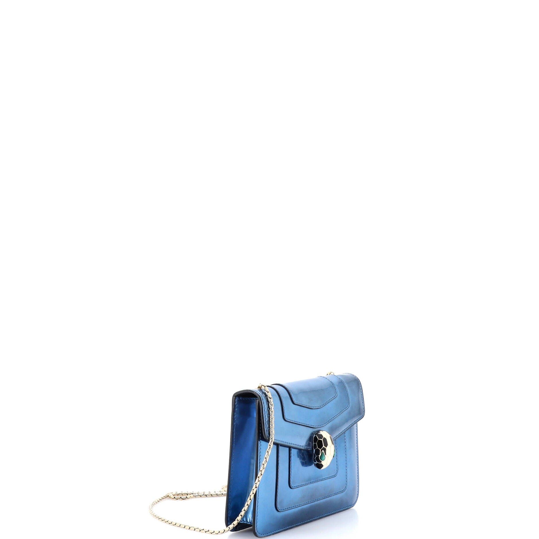 Serpenti Forever Square Shoulder Bag Metallic Leather Small, Alternate, color, Blue
