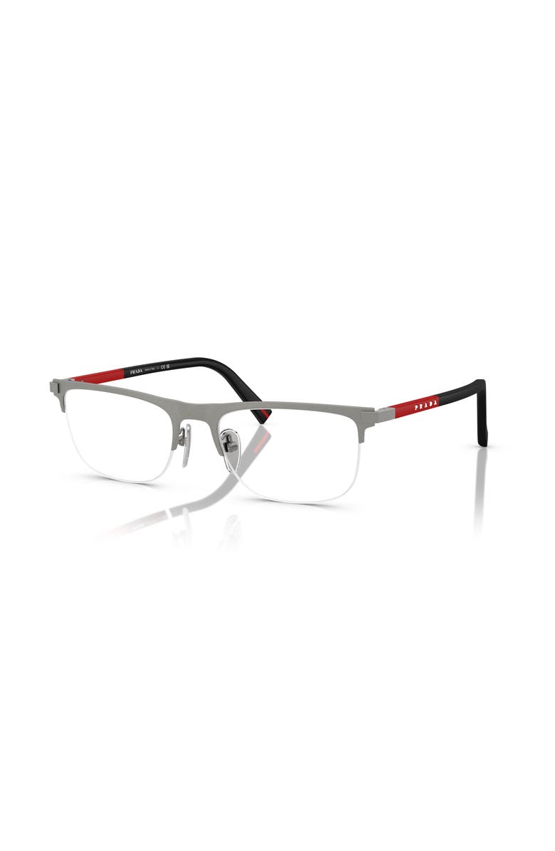 Prada Linea Rossa 55mm Rectangle optical glasses, Main, color, Silver