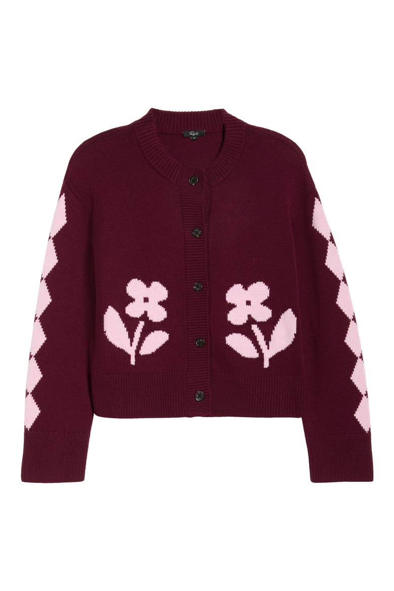 Mavie Intarsia Floral Cardigan, Alternate, color, GARNET DAISY