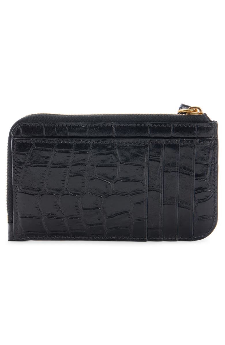 Chloé Small Alphabet Zip Croc Embossed Leather Card Holder, Alternate, color, Black