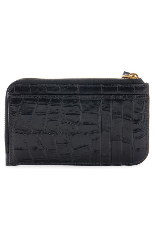 Chloé Small Alphabet Zip Croc Embossed Leather Card Holder In Black