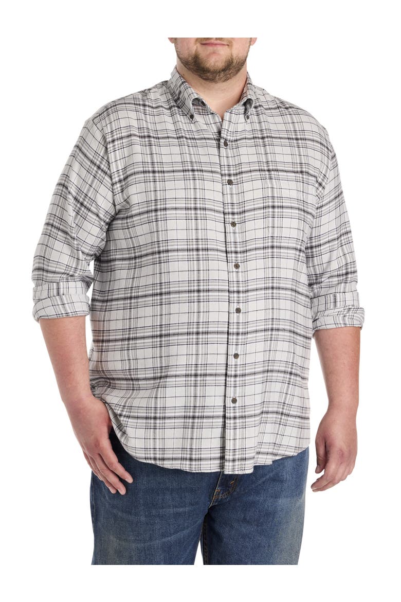 Big & Tall Large Plaid Flannel Sport Shirt V2, Main, color, GREY