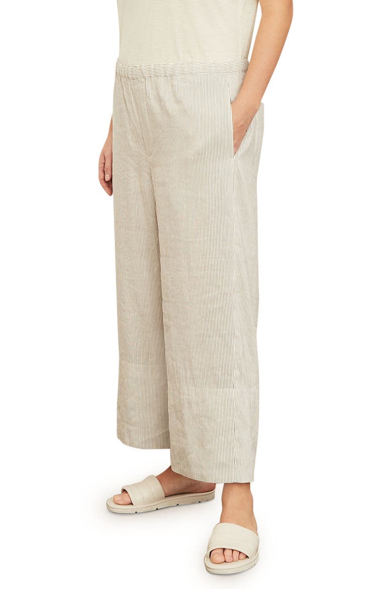 Stripe Linen Blend Crop Pull-On Pants, Alternate, color, WHITE/BLACK