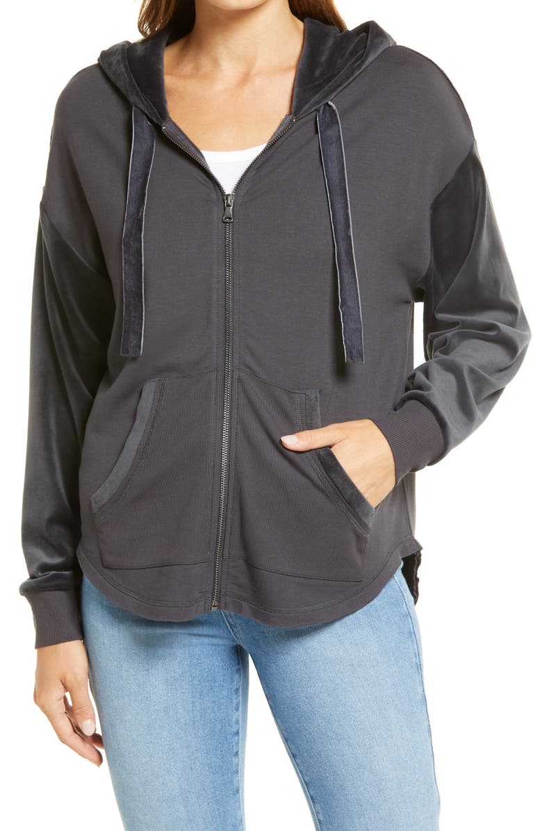 Wit & Wisdom Mixed Media Shirttail Hem Hoodie, Alternate, color,