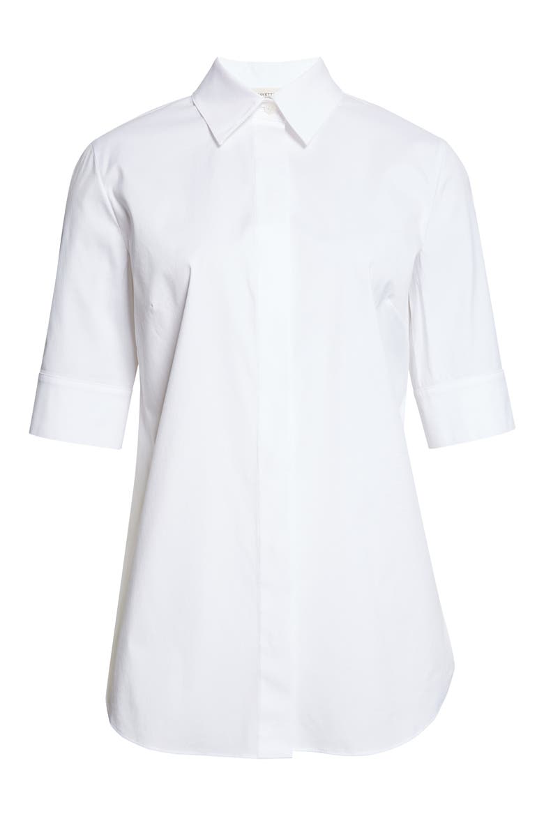 Elbow Sleeve Button-Up Shirt, Alternate, color, WHITE