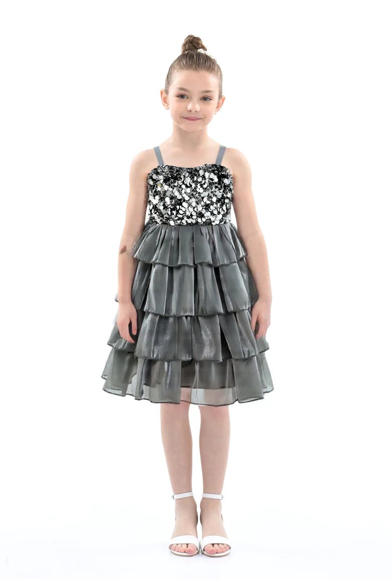 Layered Tulle Sequin Sleeveless Dress, Alternate, color, Grey