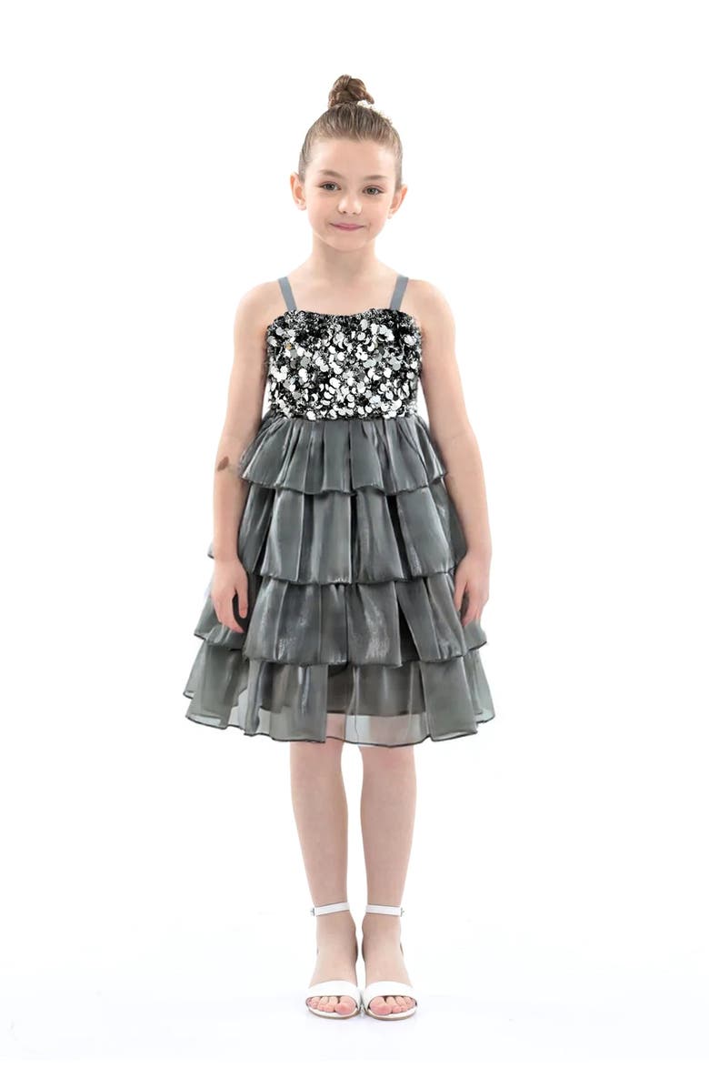 Tulleen Layered Tulle Sequin Sleeveless Dress, Alternate, color, Grey