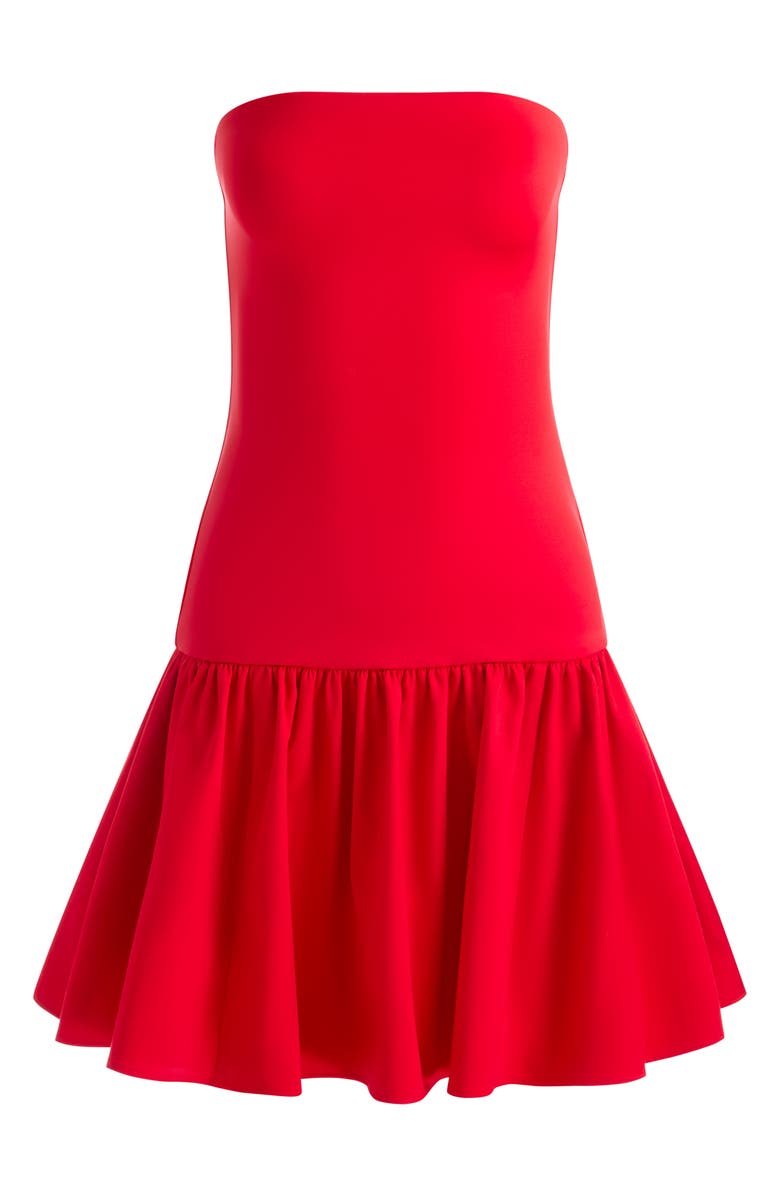 Alice + Olivia Oriana Strapless Mixed Media Minidress, Alternate, color, Bright Ruby