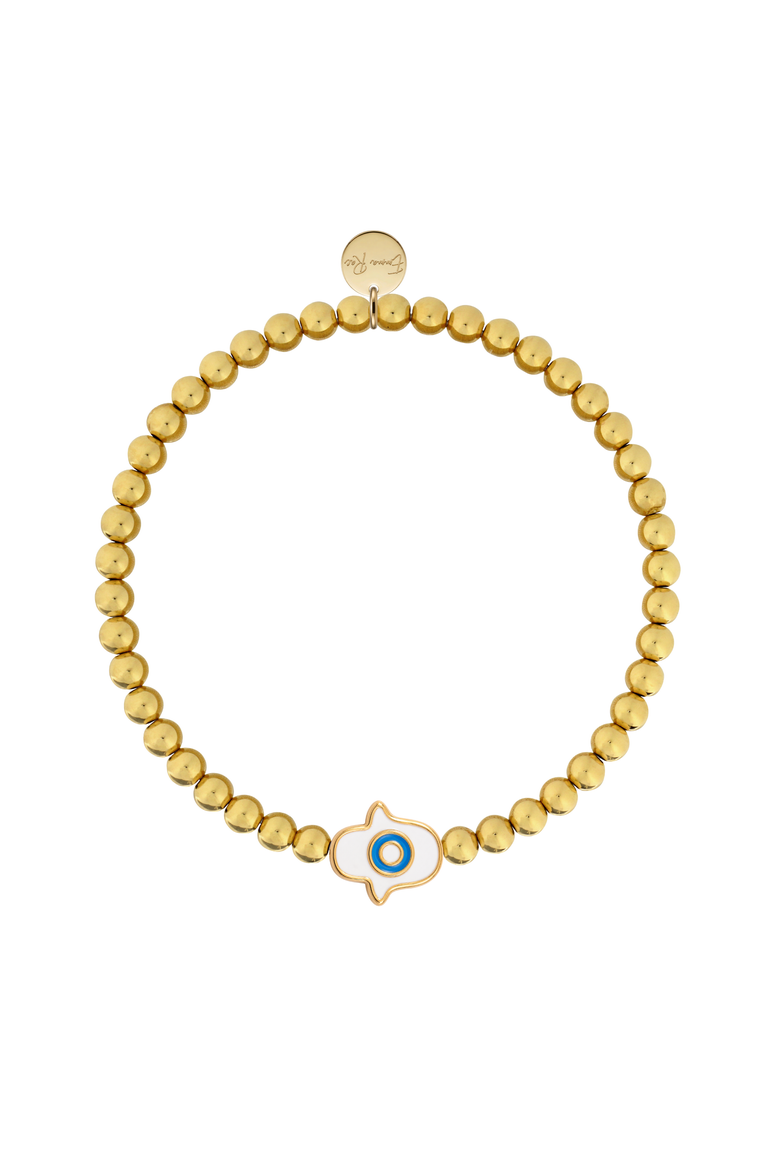 Hamsa Semi-Precious Gemstone Beaded Bracelet, Main, color, Metallic Gold