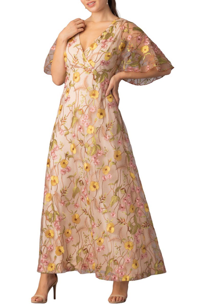 Kiyonna Embroidered Elegance Evening Gown with Sleeves, Alternate, color, Sunkissed Garden