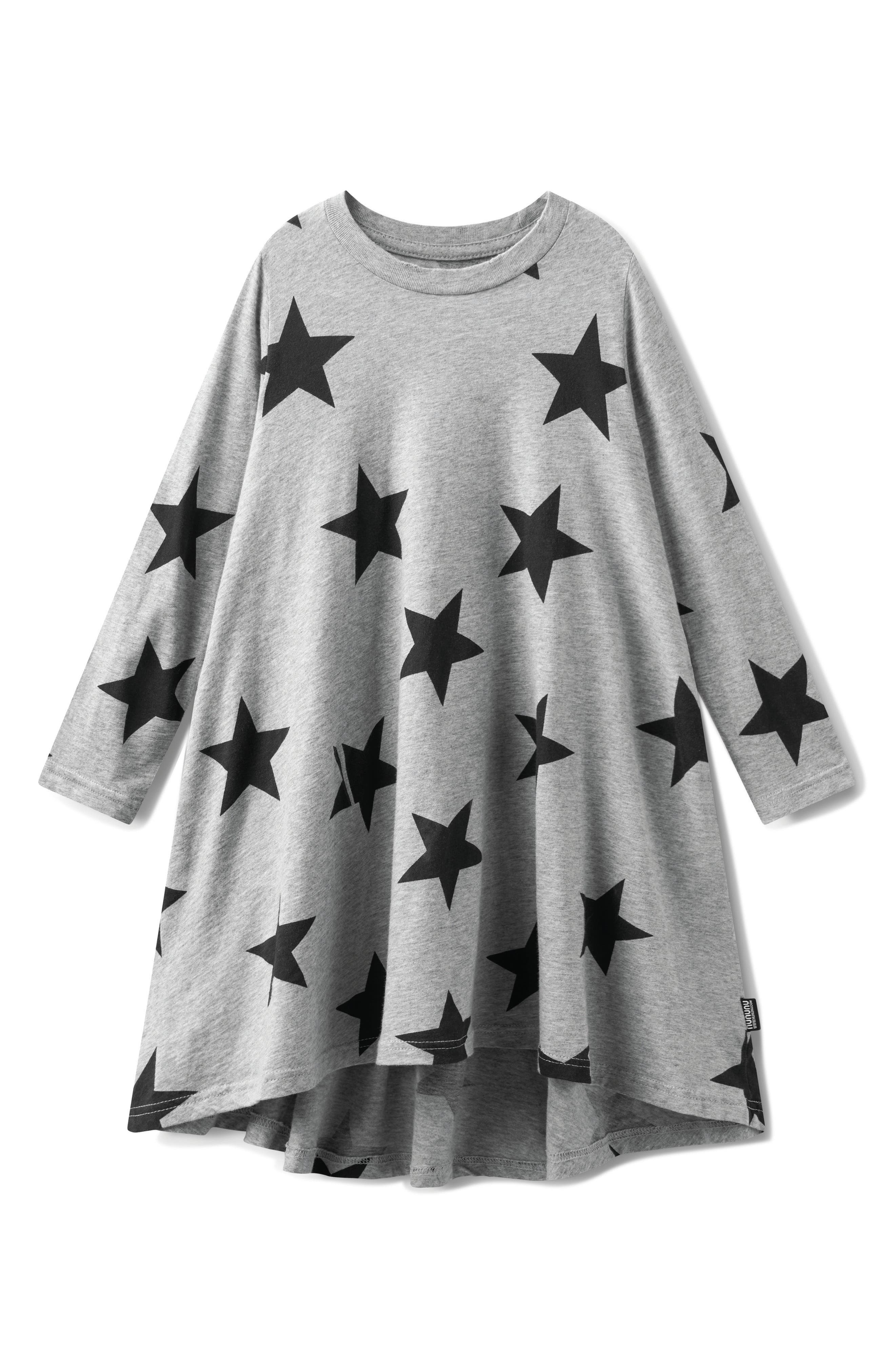 Nununu Kids' Star Print Long Sleeve Cotton Swing Dress