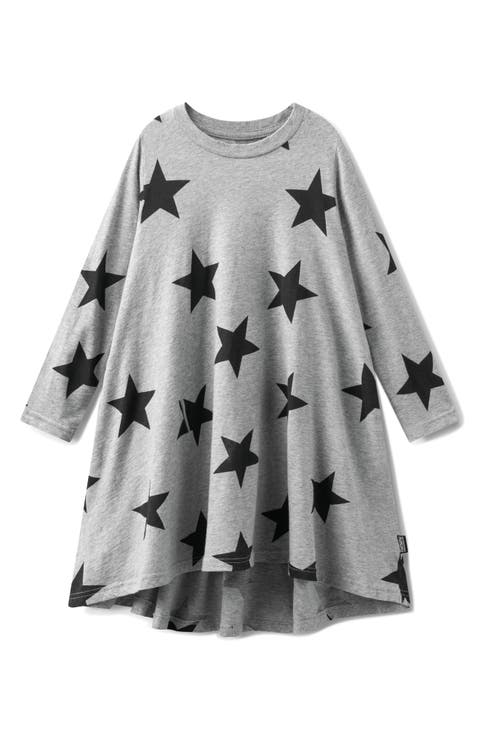Kids' Star Print Long Sleeve Cotton Swing Dress (Toddler, Little Kid & Big Kid)